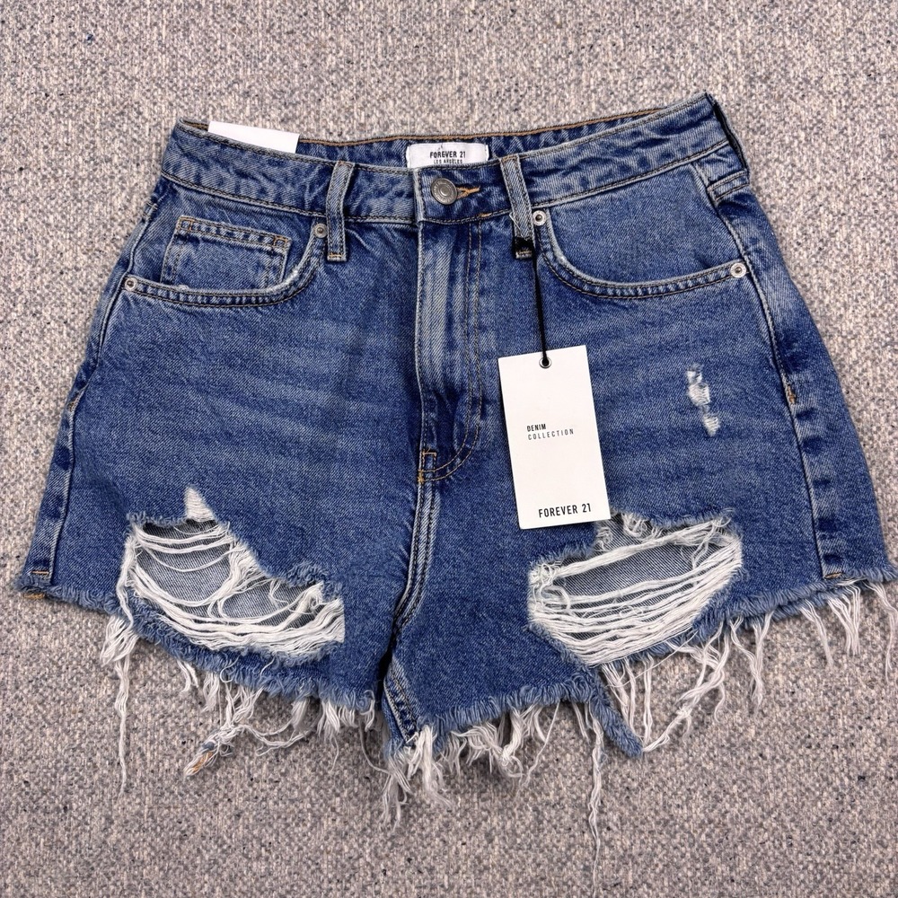 Forever 21 Shorts Womens 27 Blue Denim Jean Distressed Destroyed Cutoff